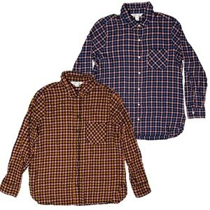 Lot of 2 Old Navy Check Plaid Flannel Button Down Tops Classic & Tunic Shirts L